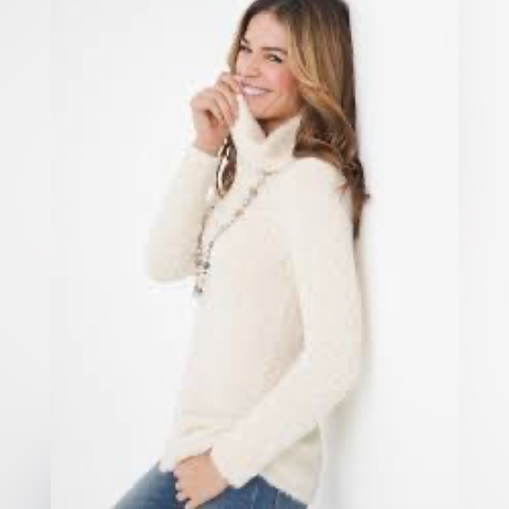 Chico's Elegant Cream Soft Fleece Cowl Neck Sweater.     Size-Large